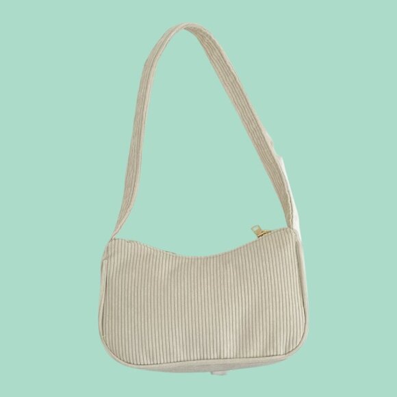 Corduroy Cream Shoulder Bag – Minimalist Chic Everyday Purse - Picture 2 of 5